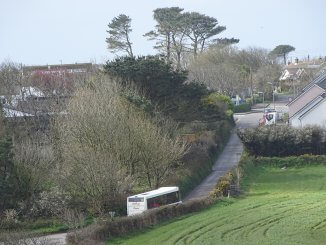 A Hopley’s Coaches service winds its way through the roads surrounding Mount Hawke near Truro. RICHARD SHARMAN