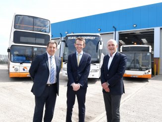 Jeremy Moore (left) and Bill Blincoe (right) from the CWLEP Growth Hub with Adrian de Courcey from Travel de Courcey