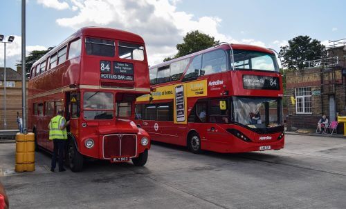 Metroline’s well-known AEC Routemaster and one of the operator’s new fleet of BYD-ADL Enviro400 EV double-deckers were both used on route 84, the full length of which runs between St Albans and New Barnet via Potters Bar