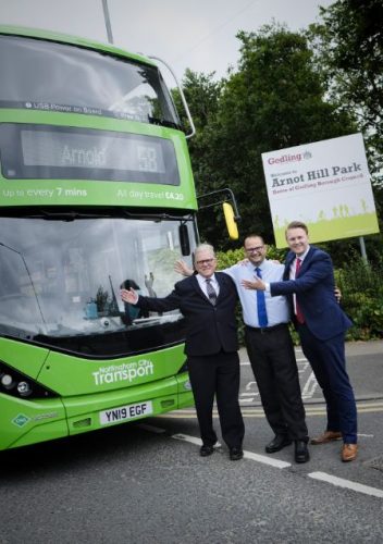 Left to right: Cllr John Clarke, Leader of Gedling Borough Council; Anthony Carver-Smith, NCT Marketing Manager; Cllr Michael Payne, Deputy Leader of Gedling Borough Council