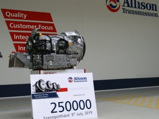 The 250,000th transmission was a 4000 Series Torqmatic model destined for Van Hool. ALLISON