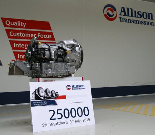 The 250,000th transmission was a 4000 Series Torqmatic model destined for Van Hool. ALLISON