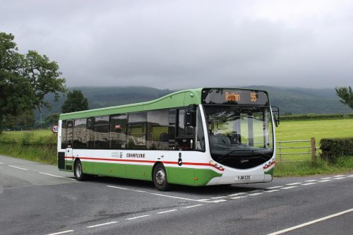 Optare Metrocity YJ18 CZG is seen operating a 55 service towards Ruthin in the final week of service, near Corwen. MACAULEY PUGH