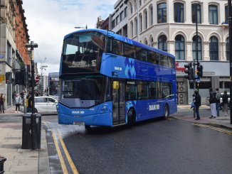 Diamond Wrightbus StreetDeck S019MVZ in service on the first day of operation. KRIS LAKE