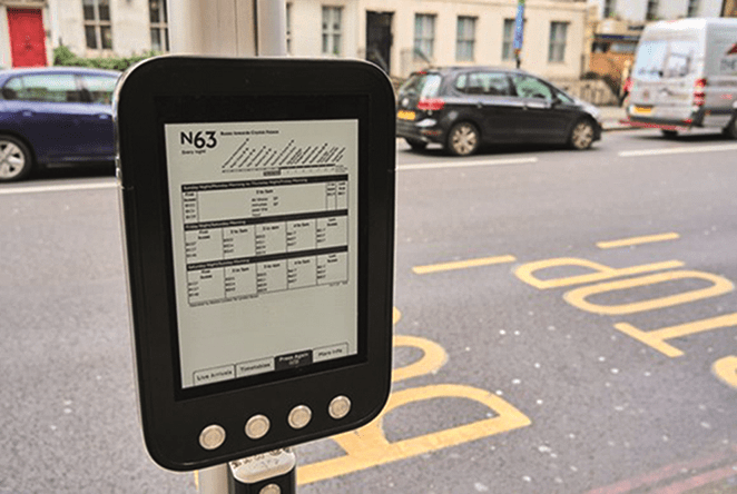 TfL e-paper tablet at bus stop