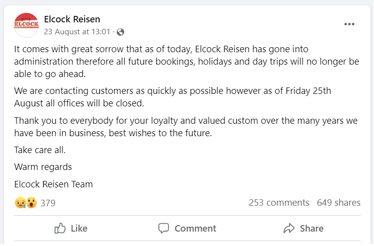 Elcock Reisen social media post