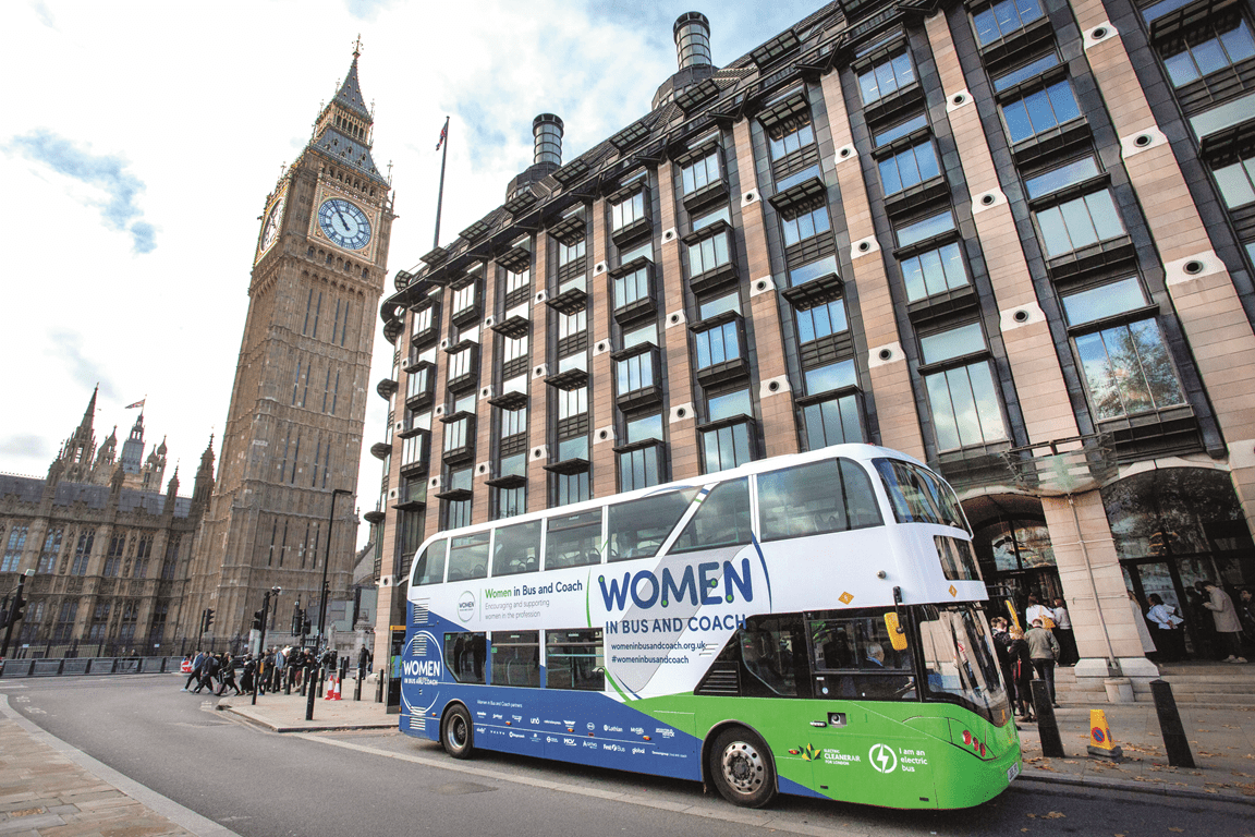 1. A TfL bus was specially wrapped to mark the launch of the network. WOMEN IN BUS & COACH