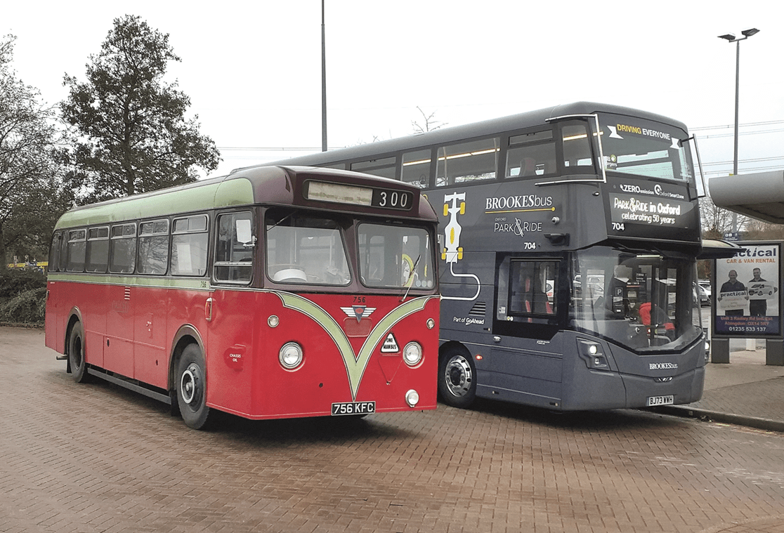 Image 1 COMS-preserved 756 and Oxford 704 at Redbridge Park & Ride