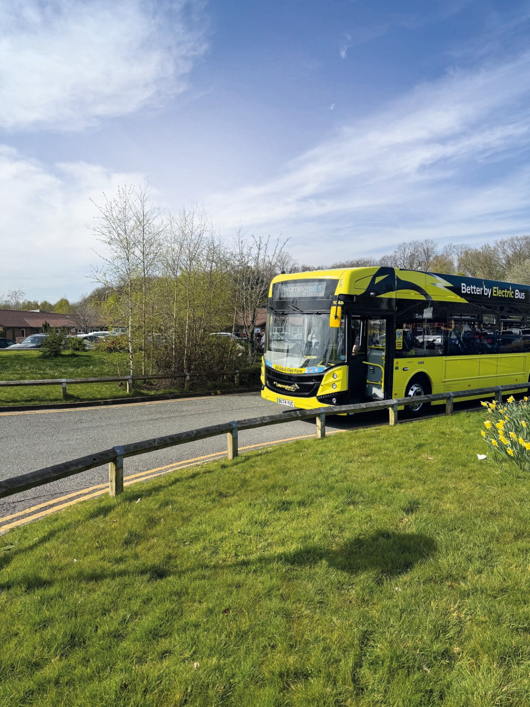 Warrington’s Own Buses Volvo BZL outside St Philip’s School April 2025 (Large)
